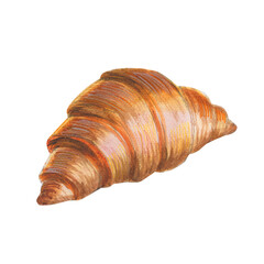 Watercolor french croissant. Realistic food illustration of bakery.