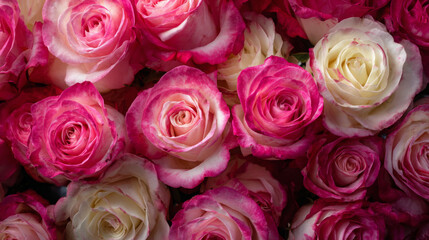 Naklejka premium Beautiful bouquet of pink and white roses with delicate petals in full bloom