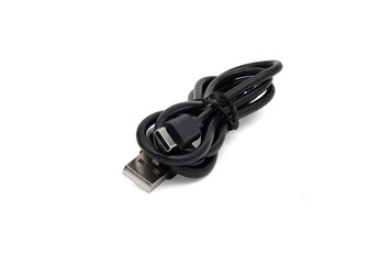 USB to Type-C Charging and Data Cable Coiled on White Background