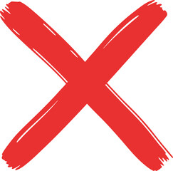 Red Brush Stroke X Mark Symbol on White Background cross wrong