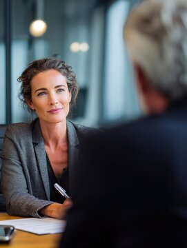 female hiring manager interviewing a job candidate in her office