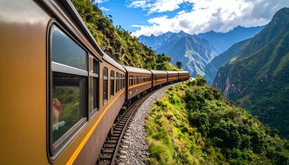 Scenic train journey through mountains