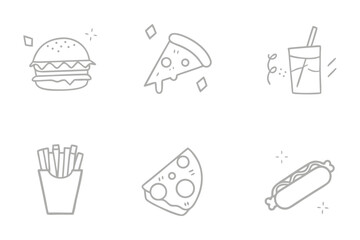 Fast Food Illustrations: A collection of simple hand-drawn illustrations featuring iconic fast food items, ideal for visual storytelling or food-related concepts.