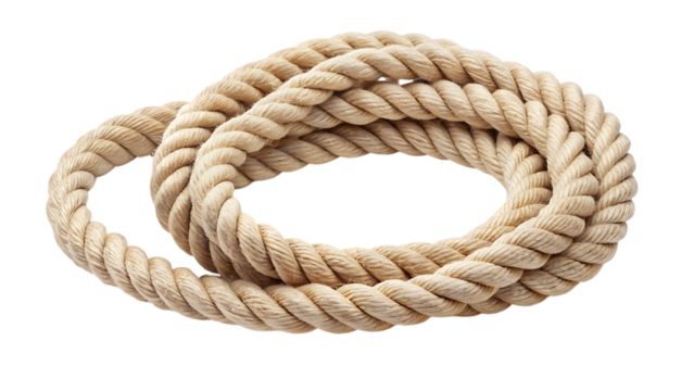 Coiled Beige Rope – Isolated on White Background – PNG – GENERATIVE AI