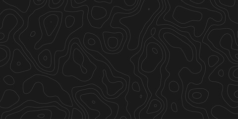 Topographic contour lines in monochrome creating  modern and minimal style, dark and abstract patterned background design element.