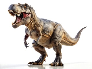 Tyrannosaurus rex roaring isolated on white background, a ferocious predator from the jurassic era