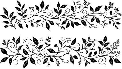 Set of silhouettes vine branches leaves. Grapes vineyard, grapevine black and white illustration. Wine labels design, Borders hand drawn decorative vines and berries botanical motifs.  © Armine