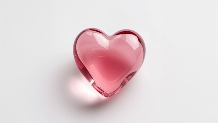 Fototapeta premium Pink Glass Heart on White Background. Symbol of Love, Romance, and Valentines Day