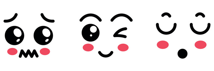 kawaii cute face expressions eyes and mouth icons set. Face expression feeling emotion facial emoji design set collection of many emotion in vector illustration