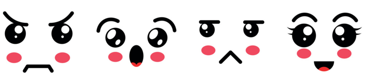 cartoon face icon set design, Kawaii expression cute character funny and emoticon theme Vector illustration.Kawaii Emojis Feature Adorable Expressions, 