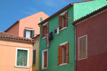 Colorful houses with laundry in Burano