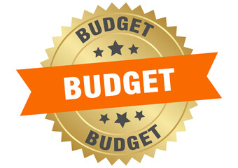 budget. budget round orange and gold label isolated on transparent background