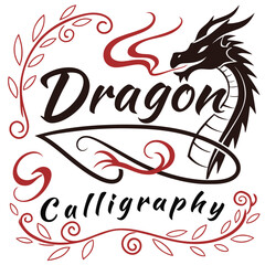 Fototapeta premium Dragon-inspired calligraphy letters with smoke and flame-like flourishes bold red and black palette fantasy tee design