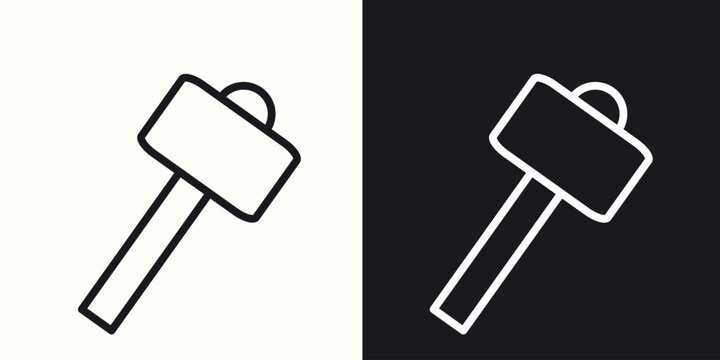 Wooden mallet icon line concept, linear symbol.