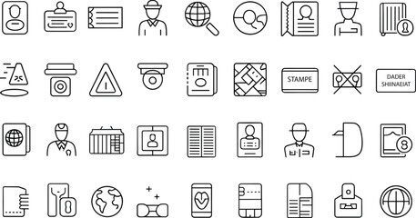 Security ID icon set, passport badge document symbols, travel safety vector, global access clipart, airport control graphics