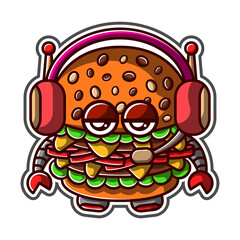 Burger sticker wearing a gaming headset, perfect for esports, streaming, and gamer-themed designs.