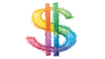Colorful Dollar Symbol Chalk Sketching – Isolated on White Background – PNG – GENERATIVE AI