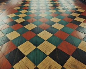 Vintage Checkerboard Wooden Floor Pattern Design