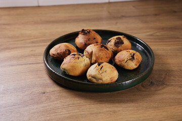 Homemade chocolate cookies, fresh and just baked, served on a beautiful plate