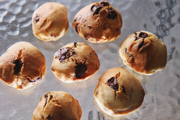 Homemade chocolate chip cookies, fresh and just baked