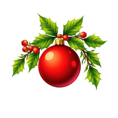 Festive Red Christmas Ornament with Holly Leaves and Berries Design