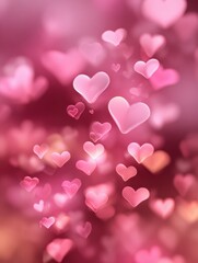 romantic valentine background featuring pink glowing hearts with bokeh light reflections