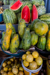 Fresh Papaya and water melon fruits up for sale in Arusha market , Tanzania.