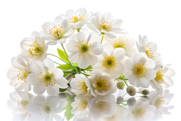 Fototapeta premium Elegant white flowers isolated on transparent background with reflection, showcasing the beauty of spring blossoms in a still life