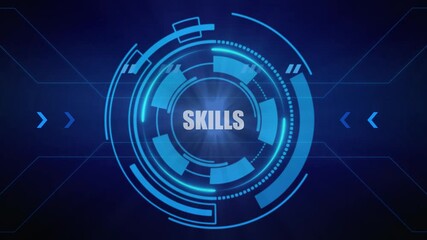 Abstract neon glowing technology of" SKILLS,, for High-Speed Mobile Connectivity, Holographic Display, Financial Data Visualization, Digital Symbol in Futuristic Interface - Powered by Adobe