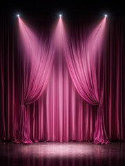 a stage with vibrant pink curtains and bright spotlights shines