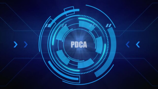 Abstract neon glowing technology of" PDCA,, for High-Speed Mobile Connectivity, Holographic Display, Financial Data Visualization, Digital Symbol in Futuristic Interface