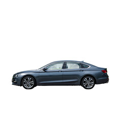 Modern dark blue sedan car isolated on transparent background