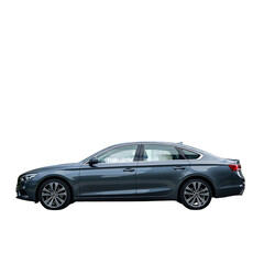 Fototapeta premium Dark gray sedan car parked isolated on transparent background