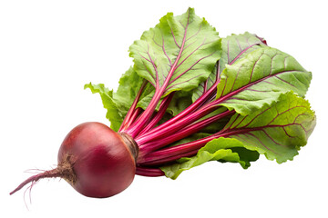 Vibrant beetroot with lush green leaves, a nutritious and earthy root vegetable isolated on transparent background
