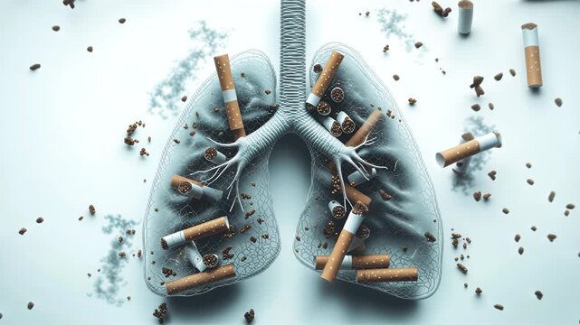 Human lungs filled with cigarettes as a symbol of smoking damage 