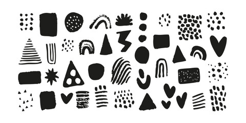 Abstract Hand-Drawn Geometric Shapes Set. Creative Design Elements Collection. Isolated Vector Illustration
