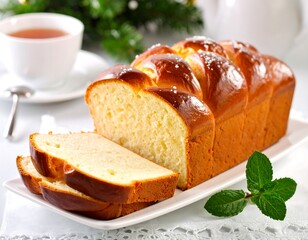 Sliced, golden-brown brioche loaf