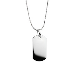 Silver dog tag necklace isolated on transparent background