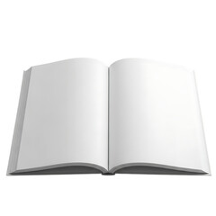 Open blank book with white pages isolated on transparent background
