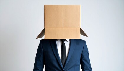 Businessman with cardboard box over head