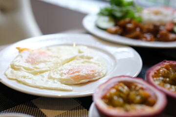 passion fruit Fried Egg and Vegetable Sauce, Breakfast. High quality photo