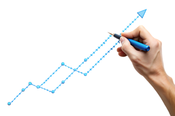 hand drawing a graph using a blue marker - isolated on a white background PNG. GENERATIVE AI