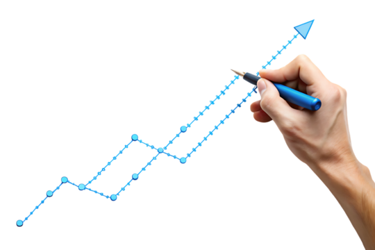 hand drawing a graph using a blue marker - isolated on a white background PNG. GENERATIVE AI
