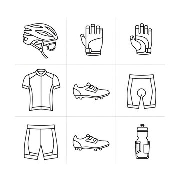 Cycling sport gear and apparel collection isolated on transparent background