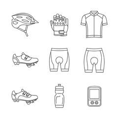 Collection of cycling equipment and apparel isolated on transparent background