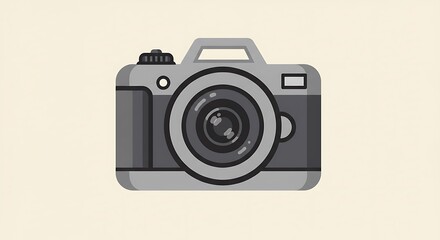 Fototapeta premium Illustration of a gray camera with a lens on a light beige background