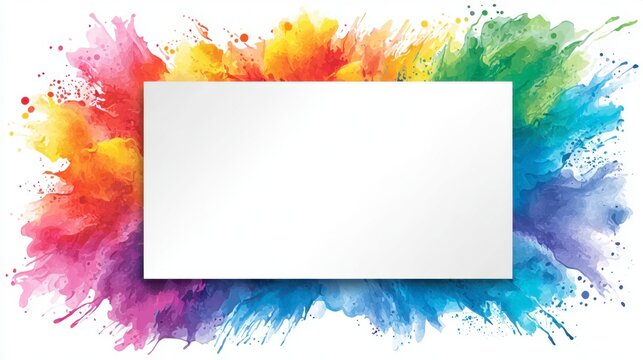 Creative business card on colorful paint splatter background with vibrant hues and a clean white space for personalization