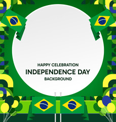 Happy Brazil Independence Day. Social post template with flag and geometric art. Happy National Day, September 7th. Perfect for poster, greeting card, sale day, and cover illustration