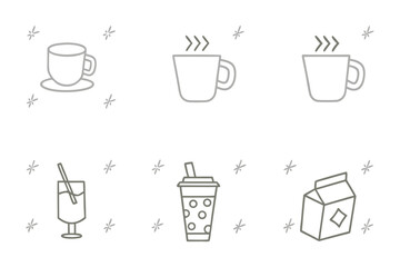 Beverages & Drinks Icon Set: A comprehensive collection of beverage icons, perfect for design projects, showcasing drink essentials for cafes, restaurants, and culinary ventures.