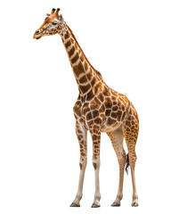 Naklejka premium Tall giraffe standing and looking sideways isolated on a transparent background